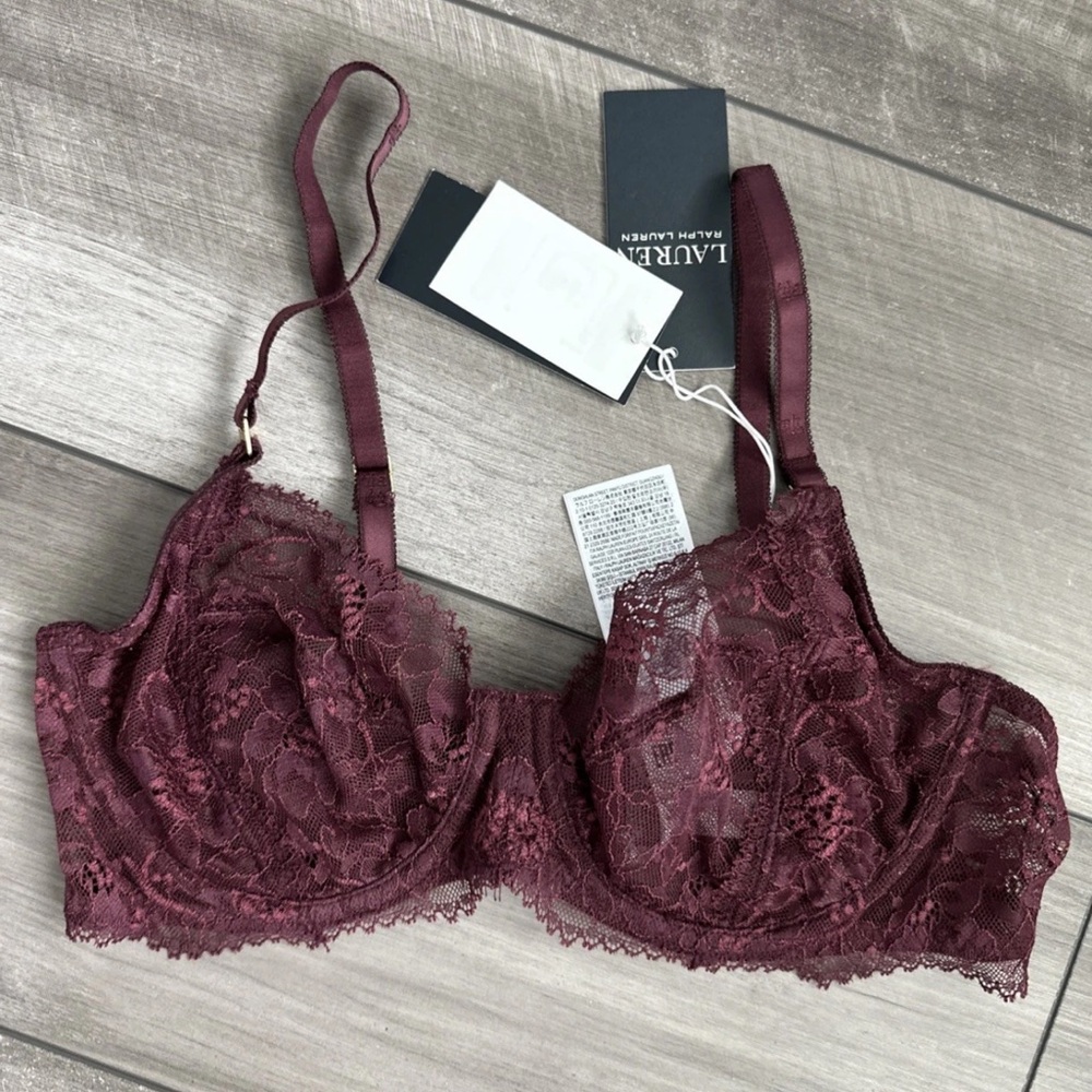Ralph Lauren Red Lace Bra with Scalloped Edges